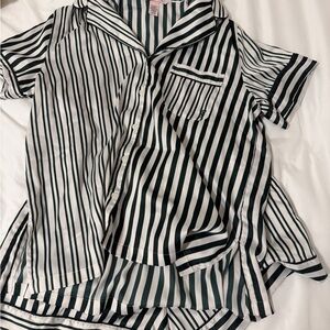 Victoria's Secret Green and White Striped Pajama Set